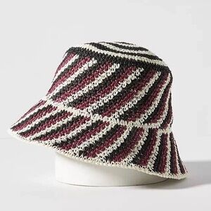 NWT Anthropologie Crochet Bucket Hat Black Multi Boho Beach